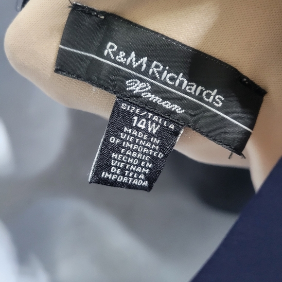 R & M Richards Formal Sleeveless Dress. Size 14W Navy/tan. Lace bodice. - Picture 2 of 5